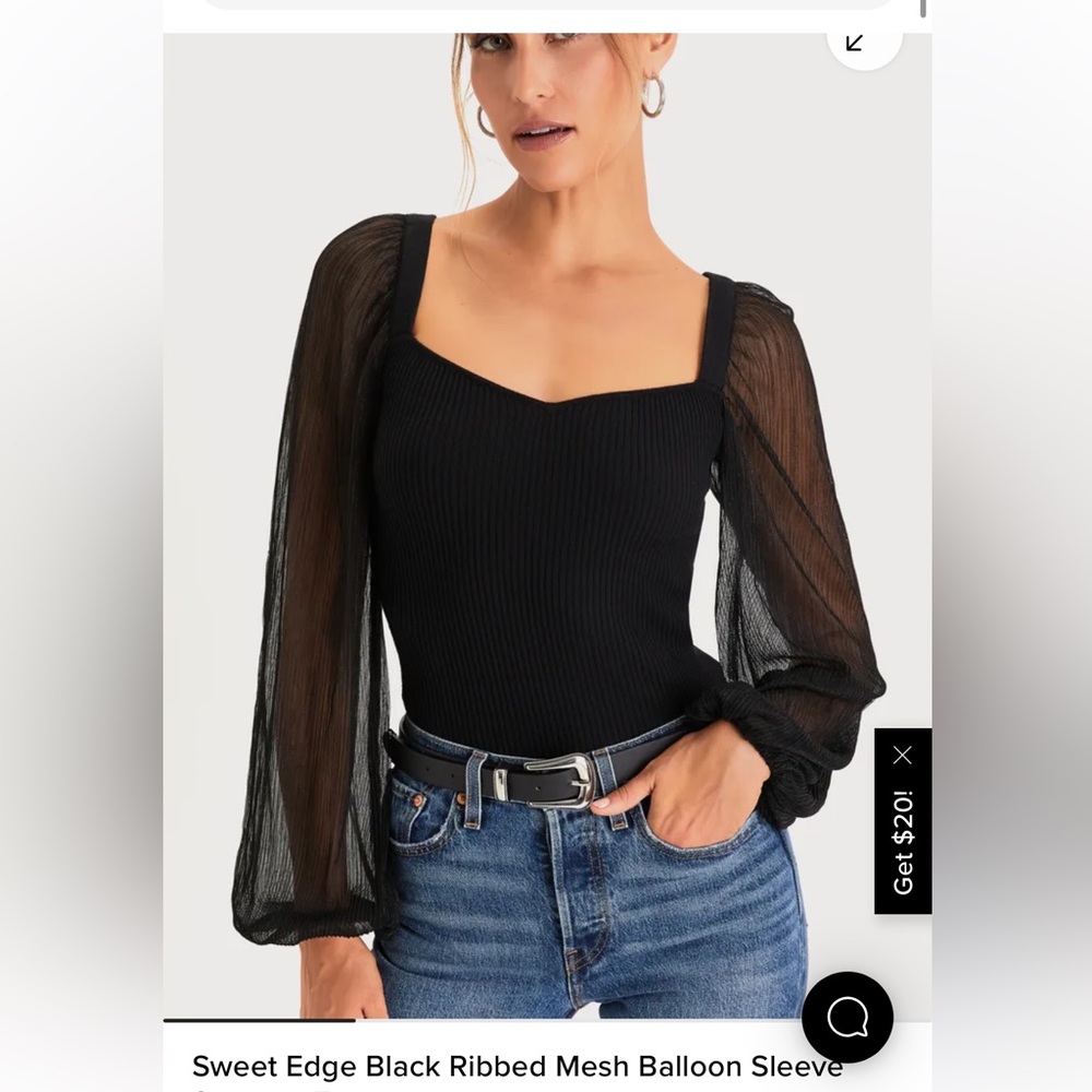 Lulu's Black Sheer Sleeve Top